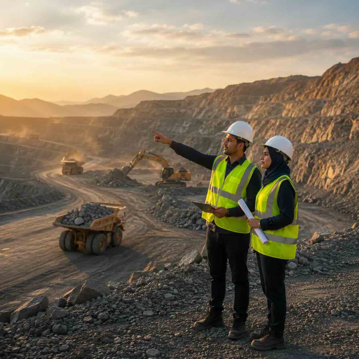 کارشناسان معدن در محل اجرای پروژه